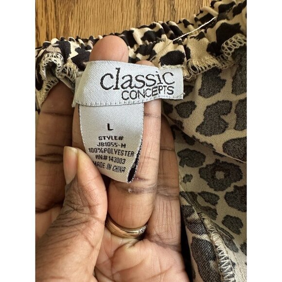 Classic Concepts Brown Beige Wide Leg Animal Print Belted Trouser Pants Office L - Picture 6 of 12